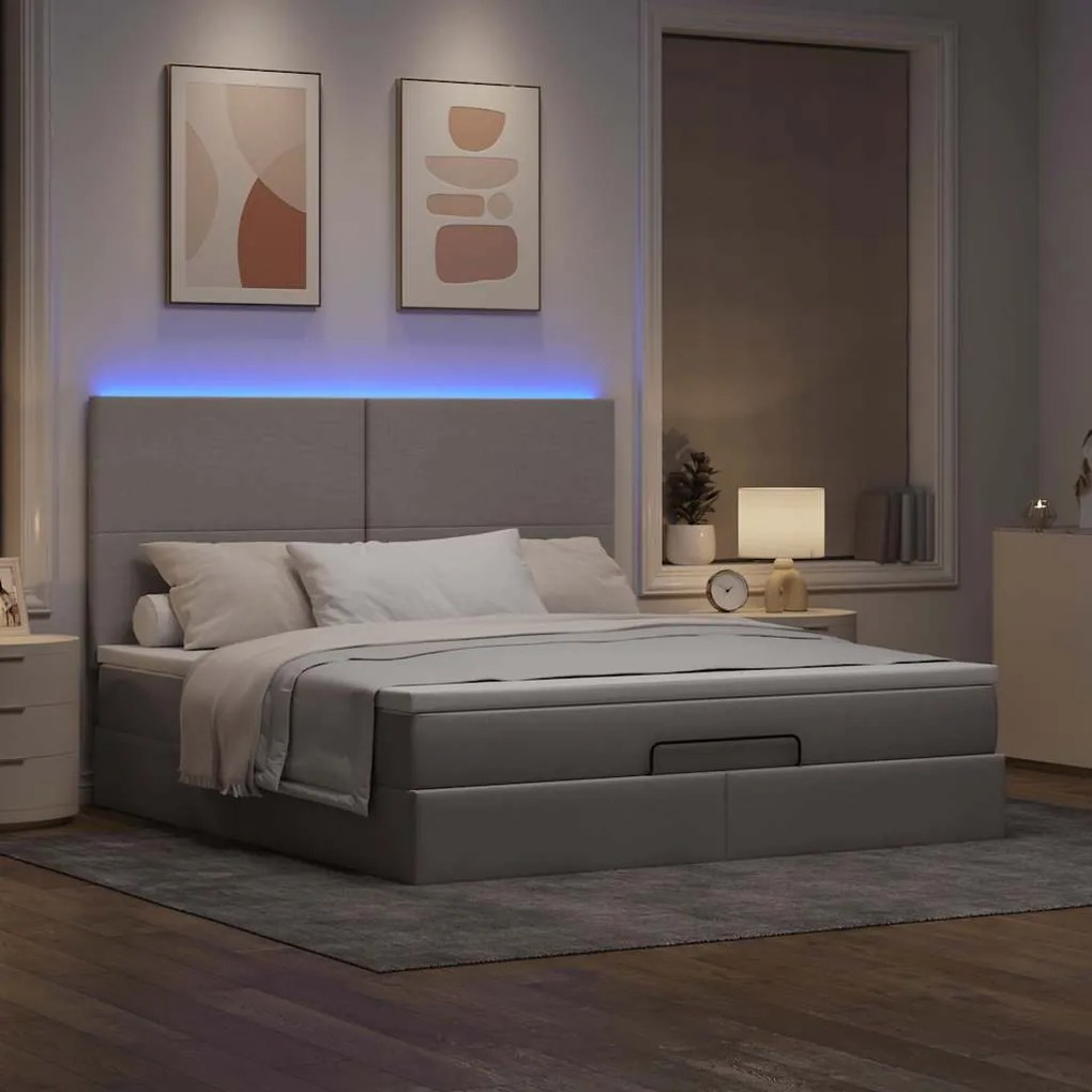 moldura de cama otomana vidaXL com tecido Taupe 180x200cm