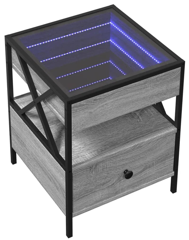 Mesa de centro luzes LED Infinity 40x40x51 cm cinzento sonoma