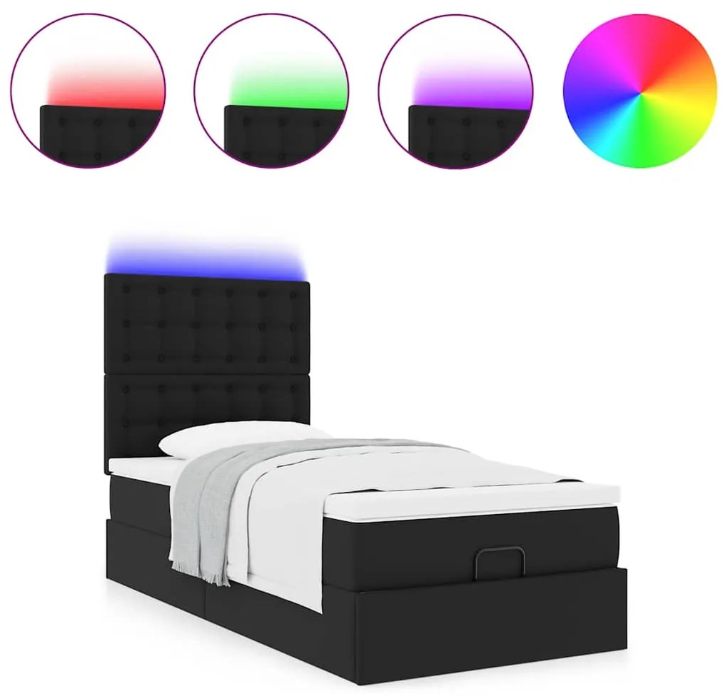 Estrutura de cama otomana com colchão 100x200 cm preta
