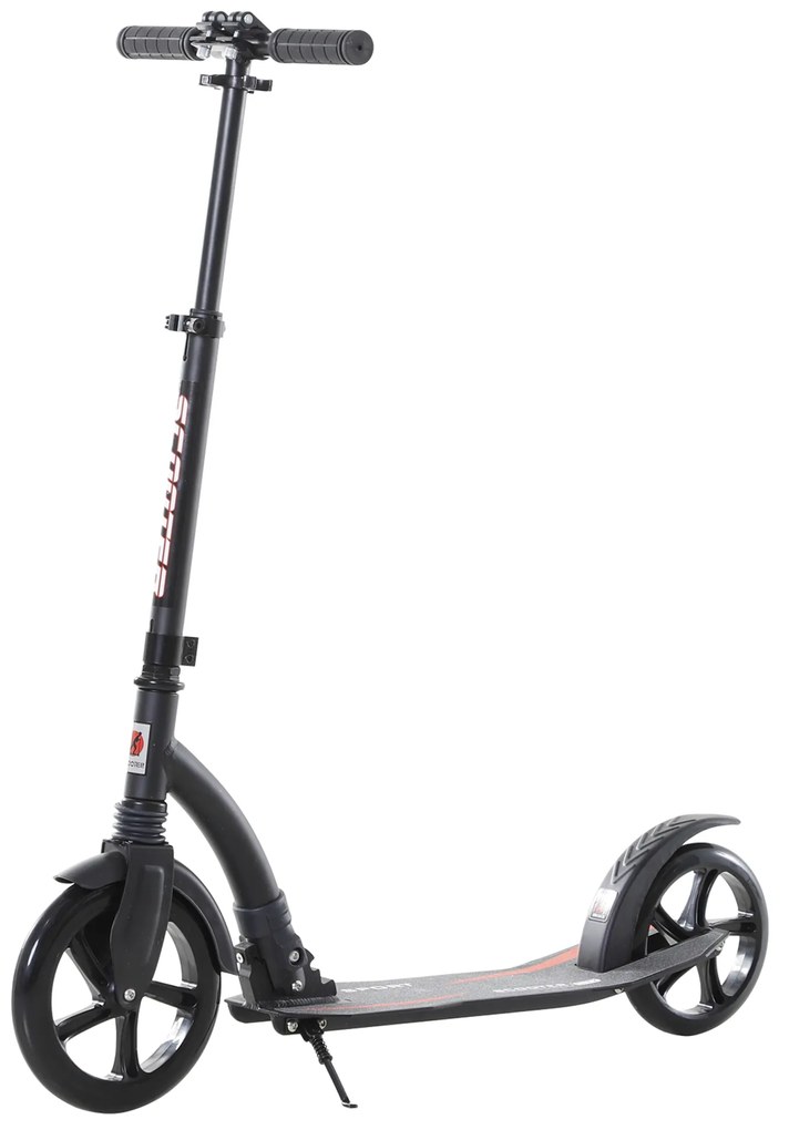 HOMCOM Trotinete dobrável de alumínio para crianças acima de 14 anos altura ajustável de 87-101 cm com 2 Rodas Grandes Travagem Carga 100 kg Preto