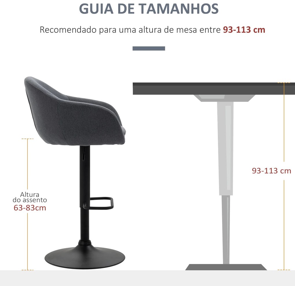 HOMCOM Banco Alto de Cozinha com Altura Ajustável Banco de Bar Estofad