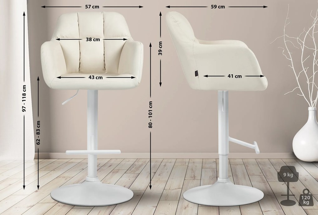 Banco de bar Natoma em couro sintético com estrutura branca 97-118 x 57 x 59 cm Creme