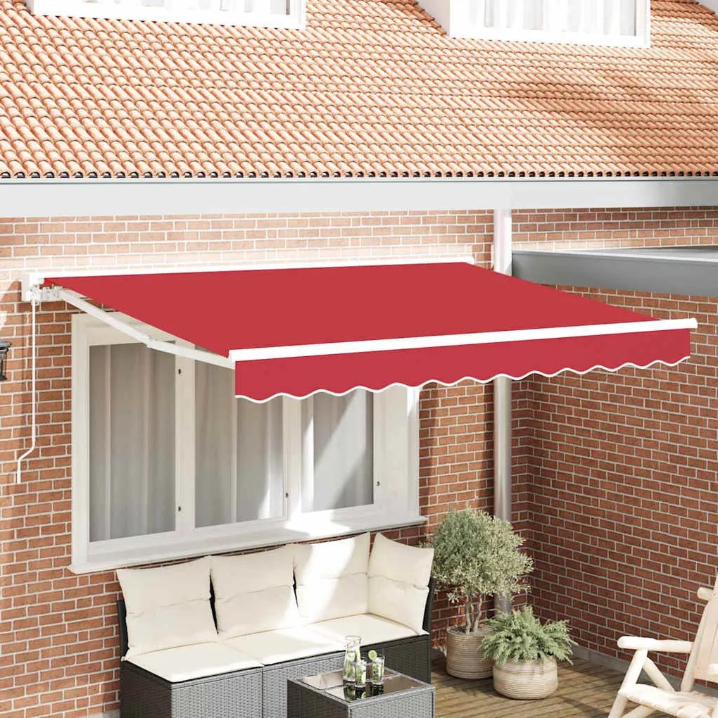 vidaXL Toldo Retrátil Manual Vermelho 350 x 200 cm Poliéster e Metal