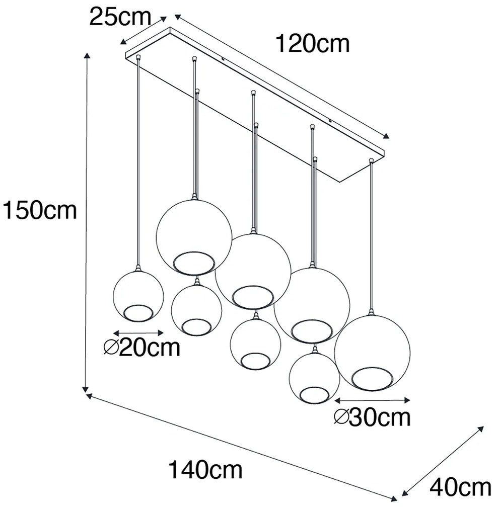 LED Candeeiro de suspensão inteligente preto com vidro fumê incl. 8 Wifi G95 - Sandra Art Deco