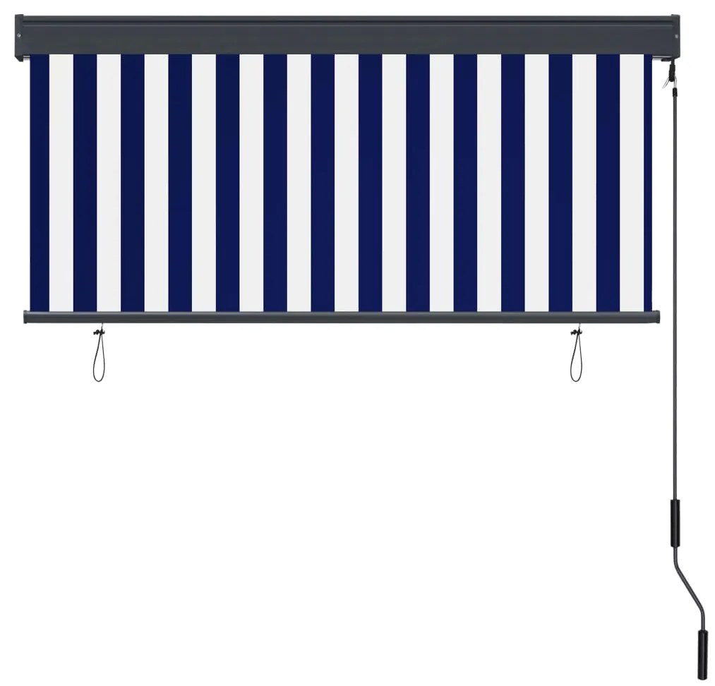 Estore de rolo para exterior 140x250 cm azul e branco