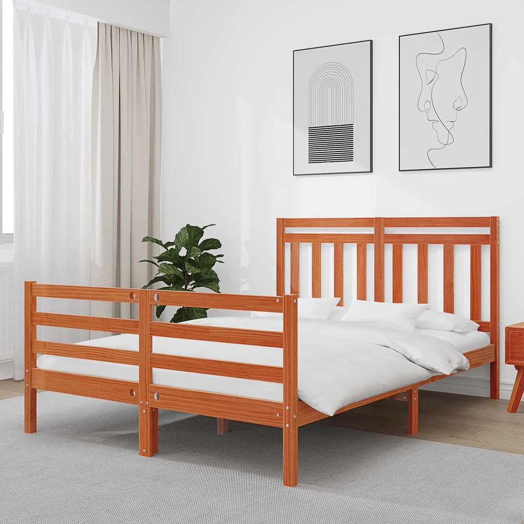 vidaXL Estrutura da Cama com cabeceira Marrom Cera 140 x 188 cm