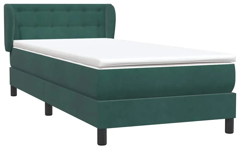 Cama com molas/colchão verde-escuro 80x220 cm veludo