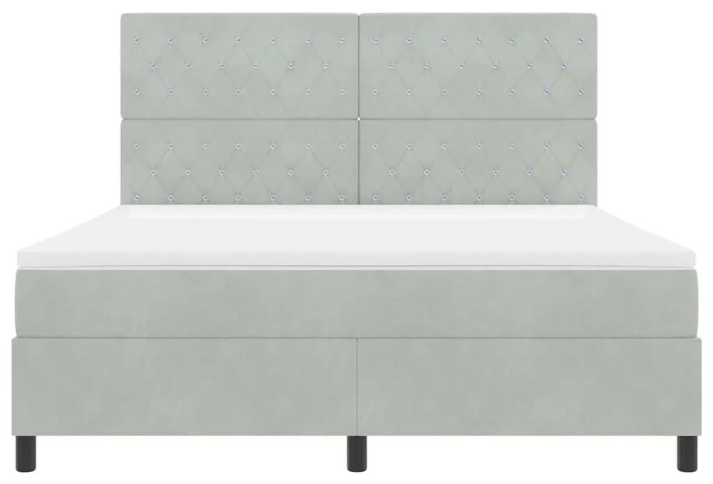Cama Box com Colchão &amp; Luz LED Cinza Claro 180x200 cm Veludo