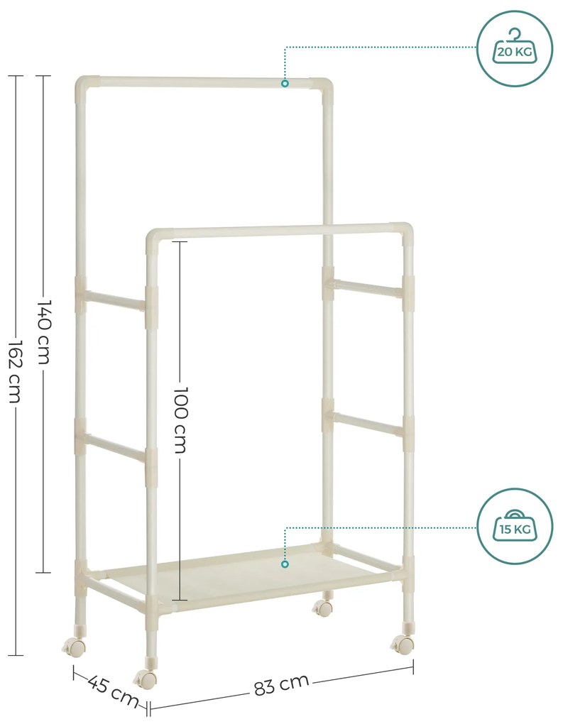 Cabide Guarda Roupa de montagem fácil e resistente 83 x 45 x 162 cm branco