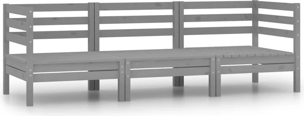 vidaXL 3 pcs conjunto lounge de jardim pinho maciço cinzento