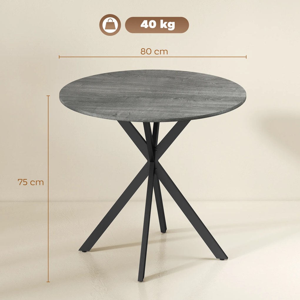 Mesa de Jantar Redonda para 2 Pessoas (CADEIRAS NÃO INCLUIDAS), 80 x 80 x 75 cm, Estrutura Cruzada em Aço, Cinzenta