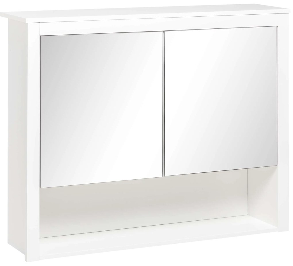 HOMCOM Armário de Parede para Casa de Banho com Espelho 2 Portas e Prateleira de Armazenamento 80x20x65cm Branco