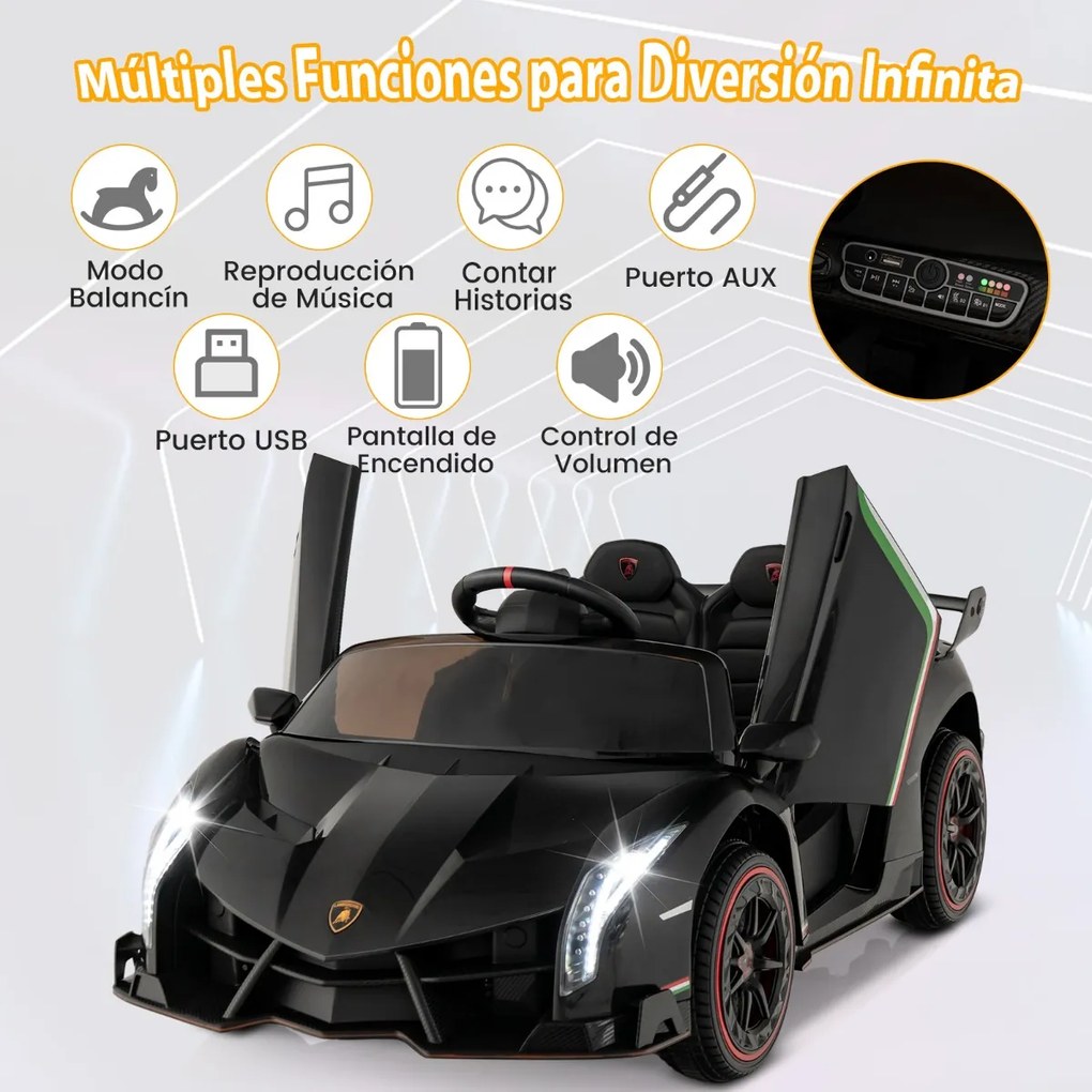 Carro Elétrico para Crianças 3-8 Anos Lamborghini 12V com Controlo Remoto 3 Velocidades Luzes LED Rodas e Música Preto