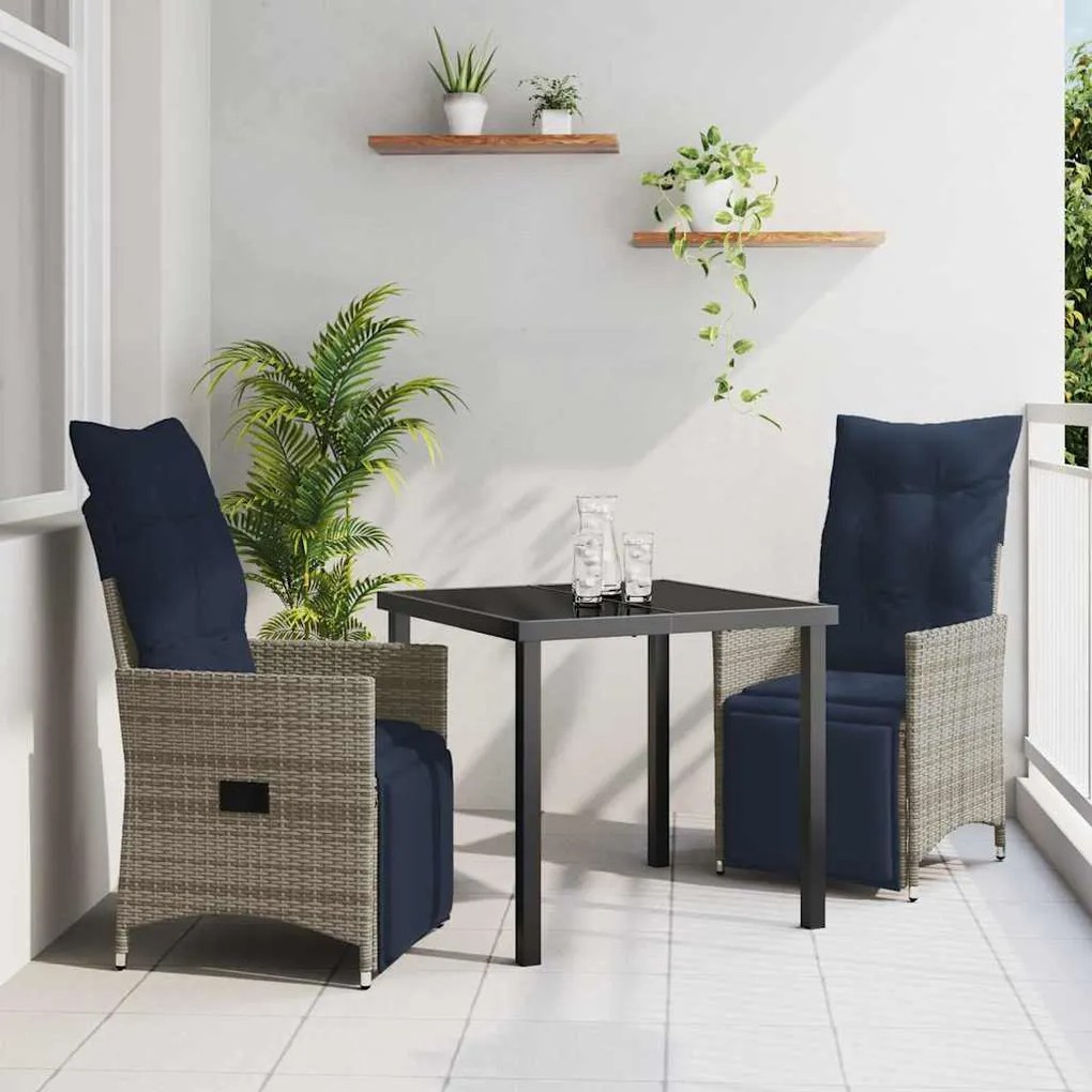 vidaXL Conjunto de Mesa e Cadeiras 3 pcs Cinzeto Rattan de PE