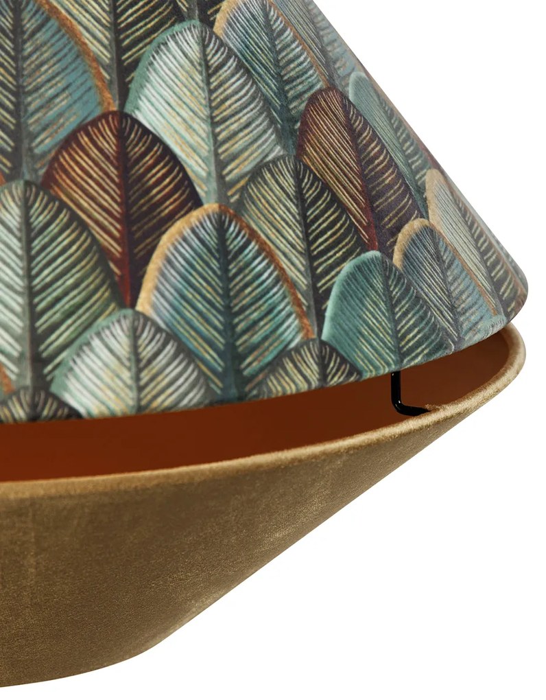 Candeeiro Pendente Preto com Abajur Duplo em Veludo, Design Folha e Bege - Combi 1