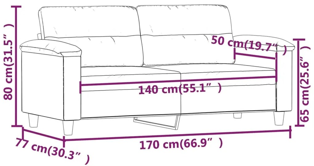 Sofá de 2 lugares 140 cm tecido de microfibra cinzento-escuro