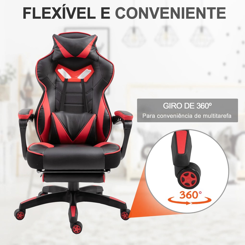 Cadeira de escritorio gaming ergonômica Altura Ajustável reclinável com apoio para pés Vermelho e Preto