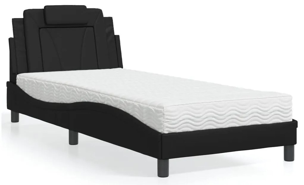 Cama com colchão 90x200 cm couro artificial preto