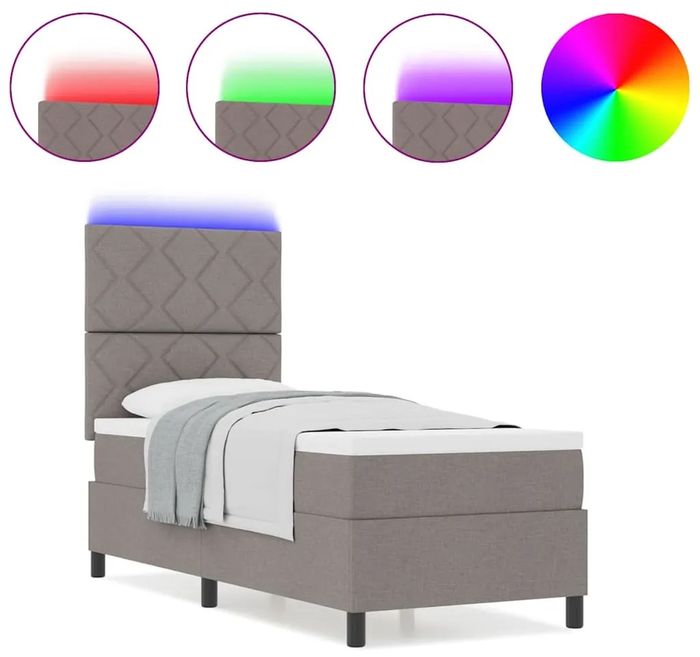 Cama Box com Colchão e Luz LED em Taupe, 80 x 200 cm, Estrutura em Tec