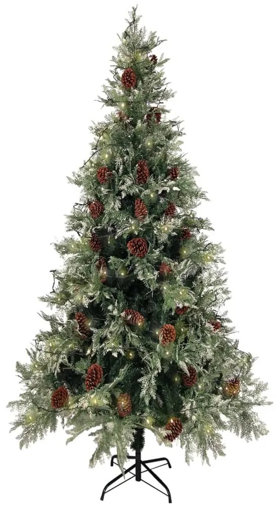 Árvore Natal pré-iluminada c/ pinhas 225 cm PVC/PE verde/branco