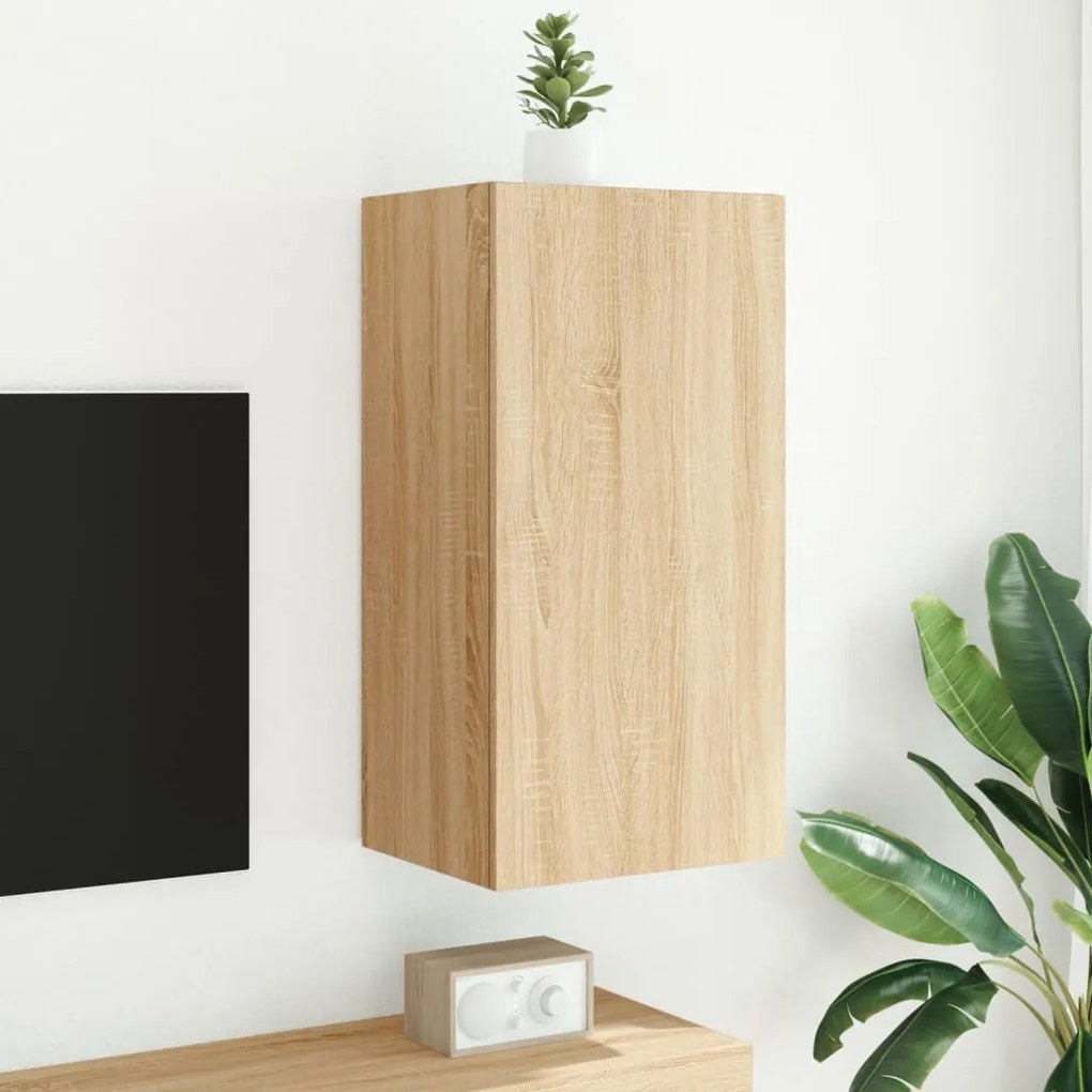 Móvel de parede p/ TV c/ luzes LED 40,5x35x80cm carvalho sonoma