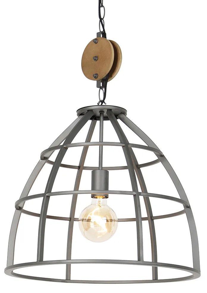 Candeeiro de suspensão industrial cinzento escuro com madeira 47 cm - Arthur Industrial