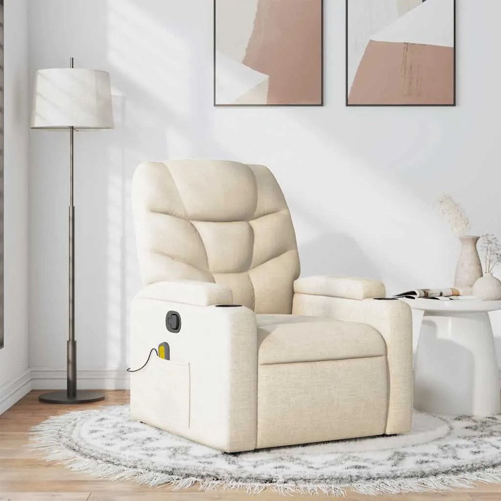 Poltrona de massagens reclinável tecido cor creme