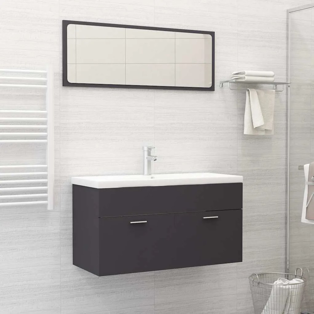 vidaXL 2 pcs conjunto de móveis casa de banho contraplacado cinzento