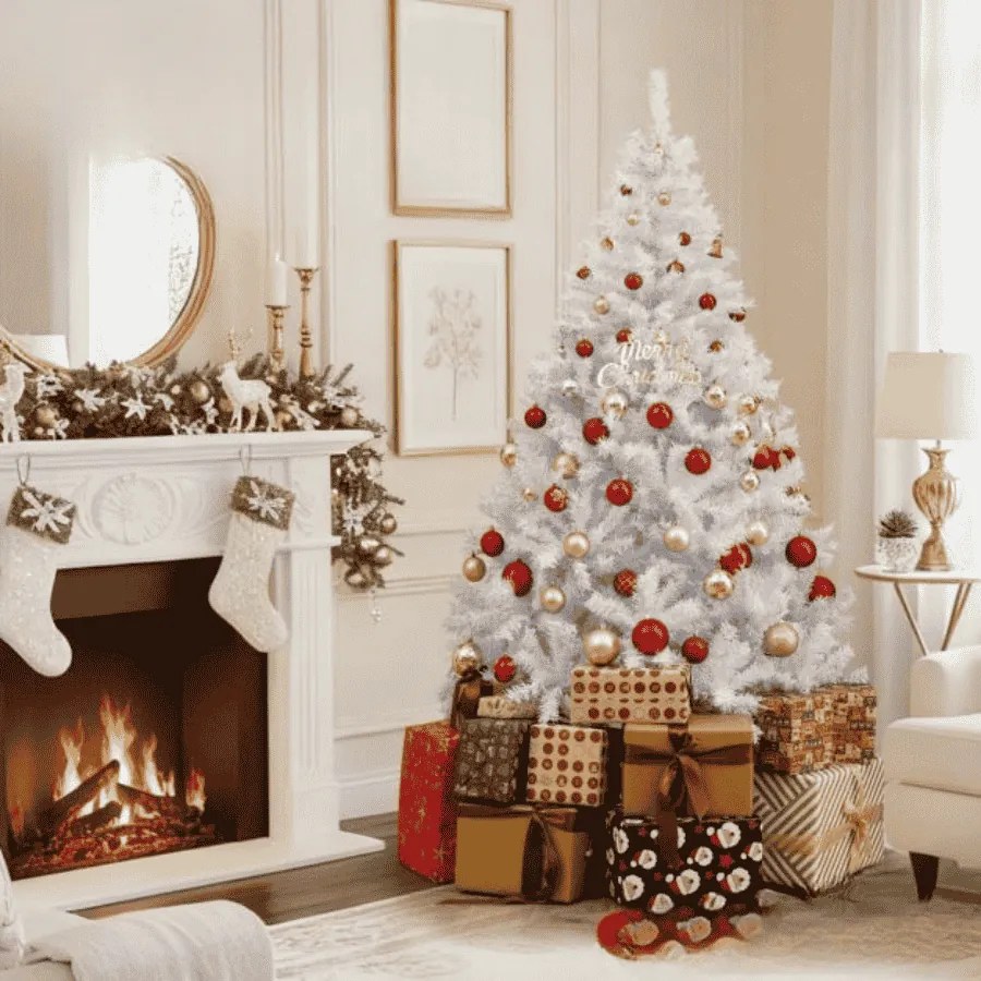 Árvore de Natal artificial pré-iluminada com 180 cm (DECORAÇÃO NÃO INCLUIDA), 280 luzes LED, 1000 pontas de ramos, 11 modos de iluminação e suporte me