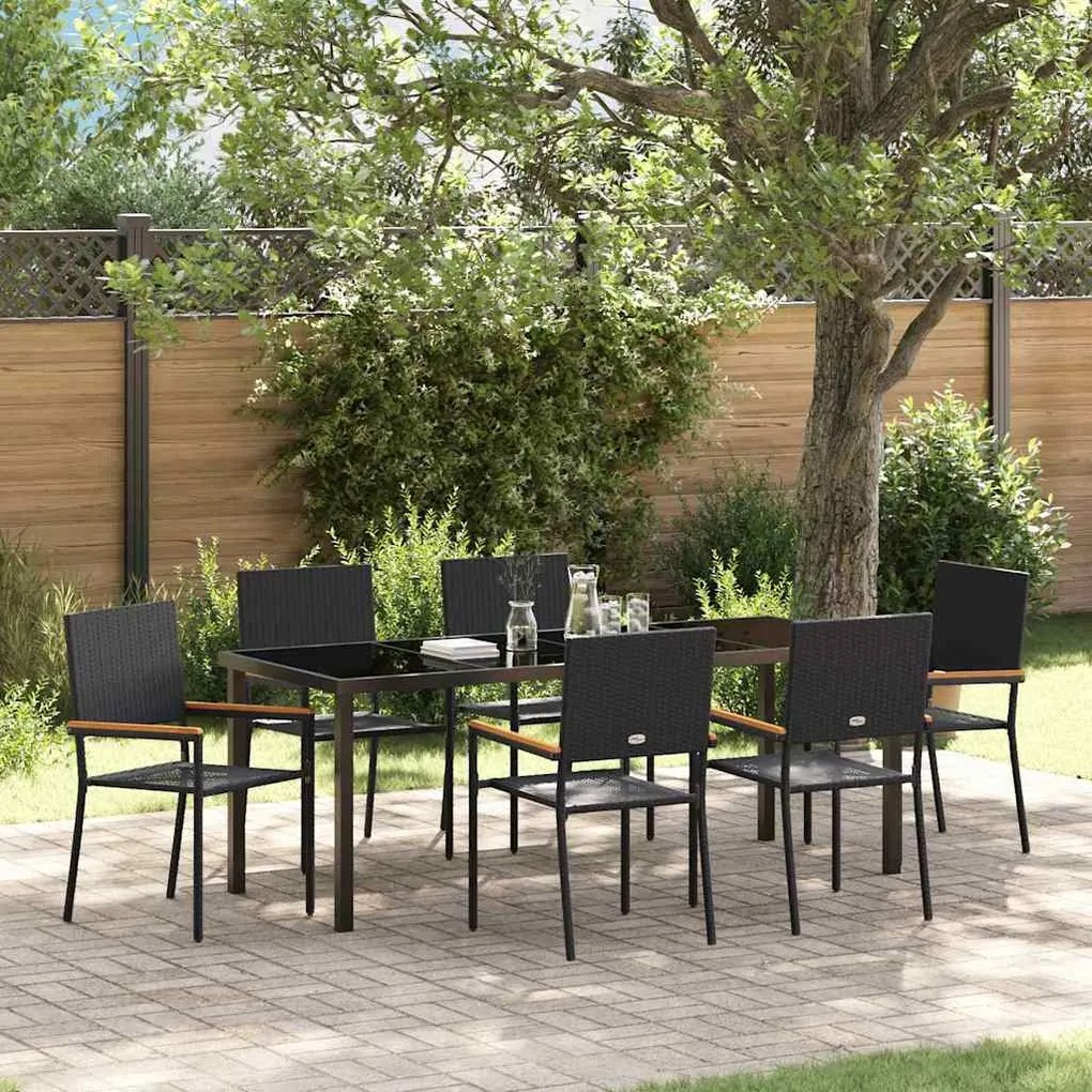 vidaXL Conjunto de Jantar de Jardim 7 Peças Rattan Sintético Preto