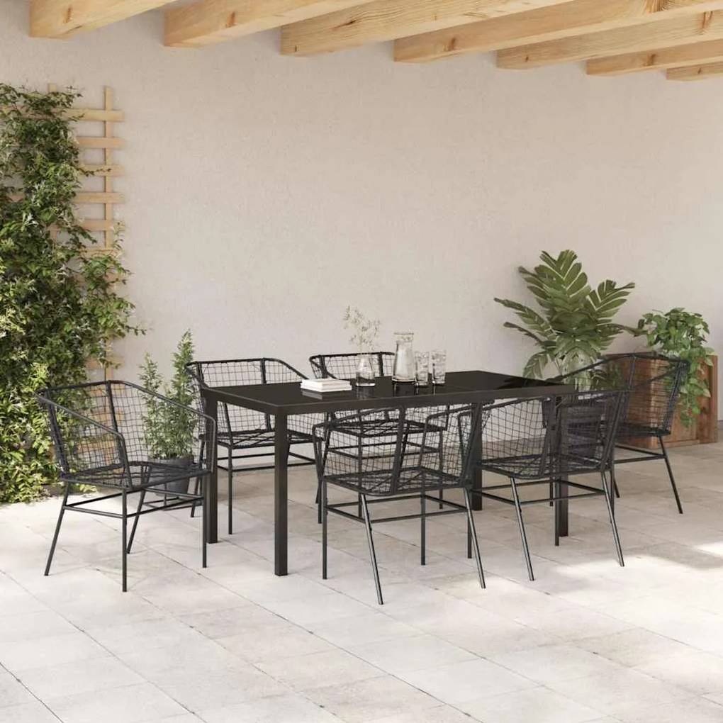 Conjunto de Jantar de Jardim com 7 Peças Preto em Rattan Sintético