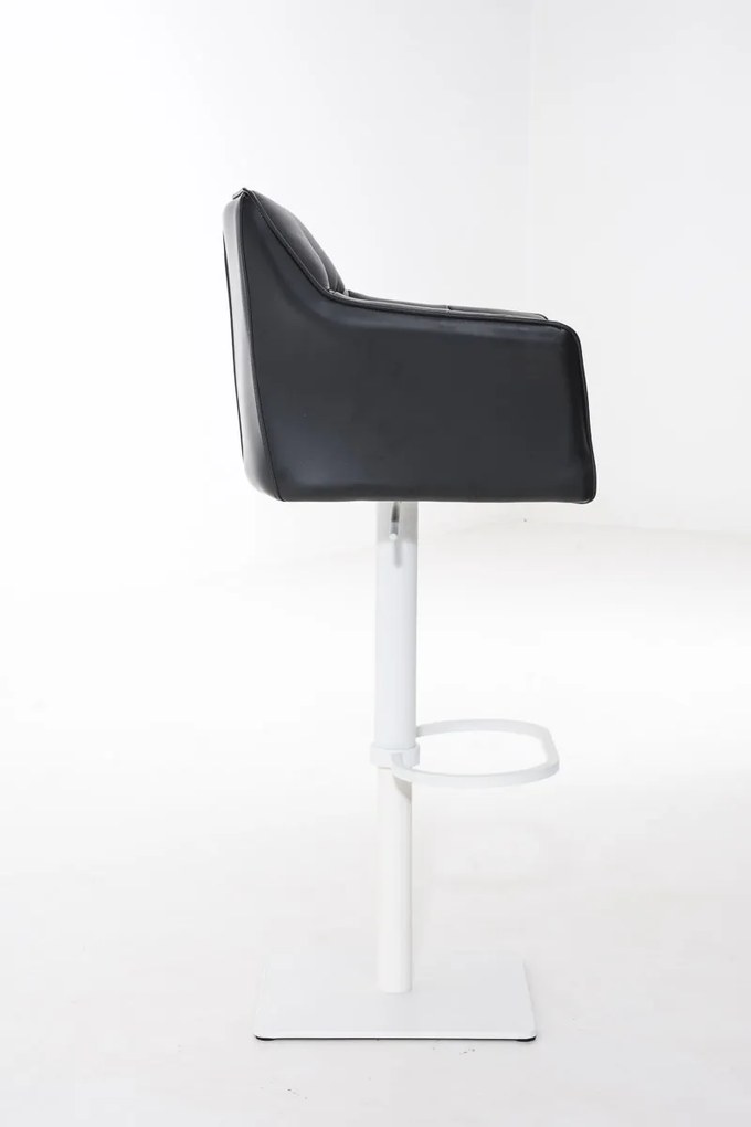 Banco de bar Damaso em couro sintético e com estrutura branca 64 x 88-113 x 45 cm Preto