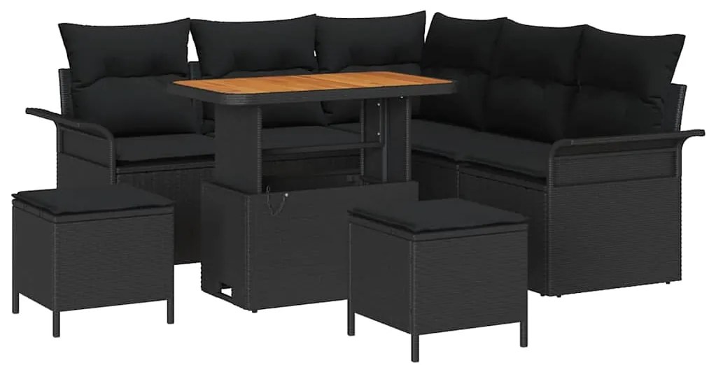 Conjunto de Sofá de Jardim com 8 Peças e Almofadas em Rattan Preto e A