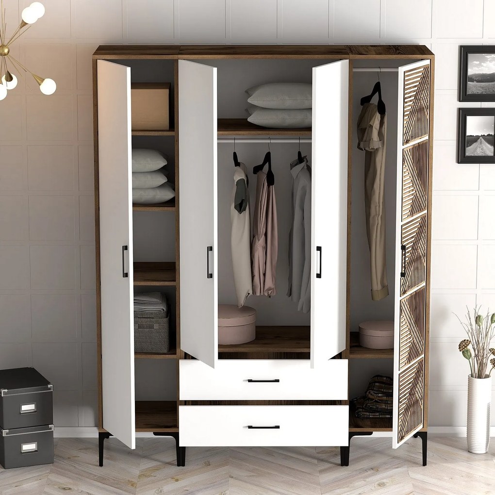 Guarda-Roupa Kumsal STP – Nogueira e Branco – 160x47,5x201,4 cm