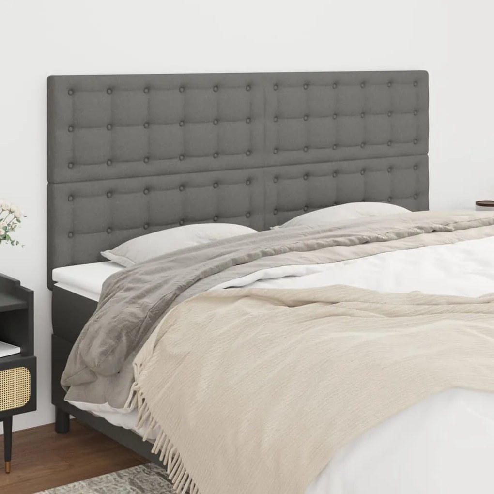 3116789 vidaXL Cabeceira de cama 4 pcs tecido 100x5x78/88 cm cinzento-escuro
