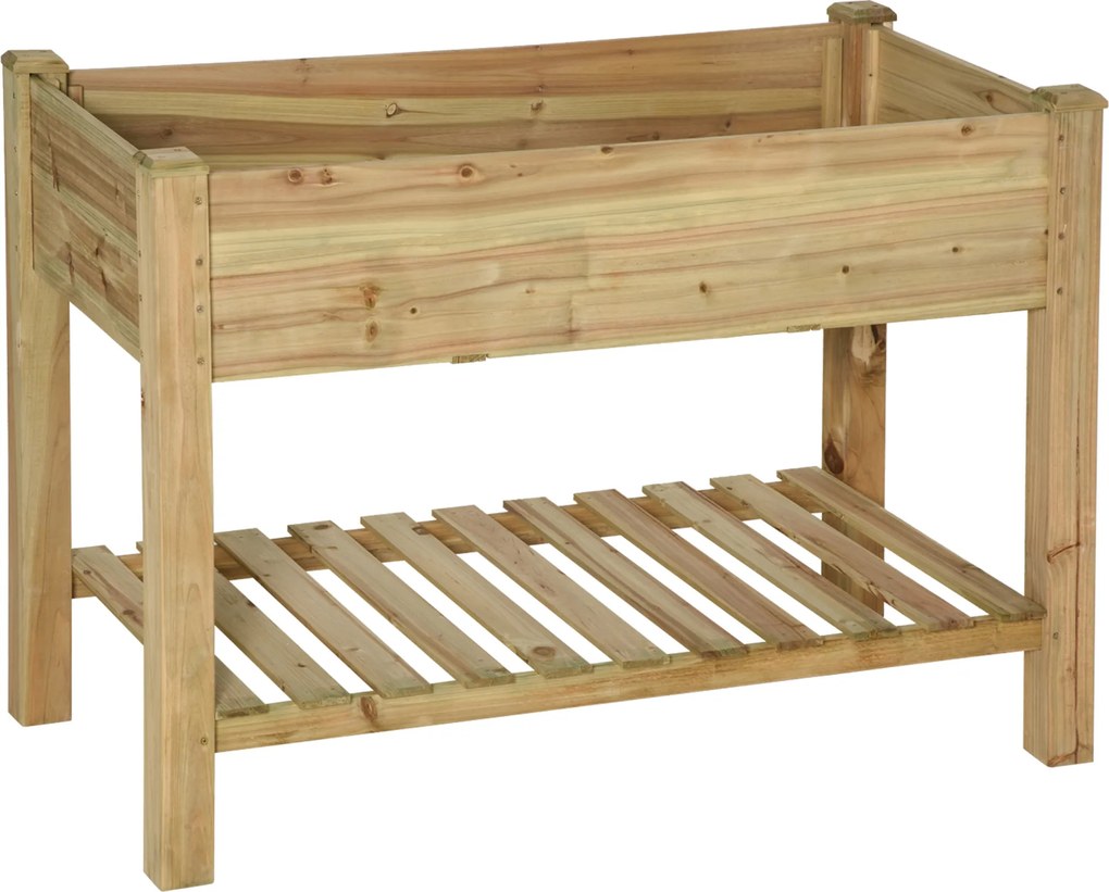 Outsunny Jardineira elevada com prateleira de arrumação em madeira, canteiro elevado sobre pés, 113 x 56 x 84 cm, verde | Aosom Portugal