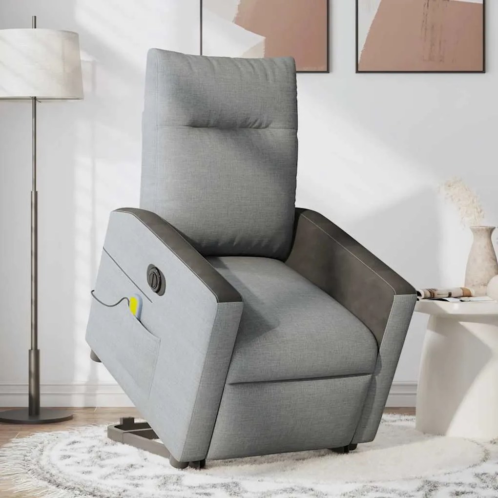 Poltrona elétrica reclinável massagens tecido cinzento-claro