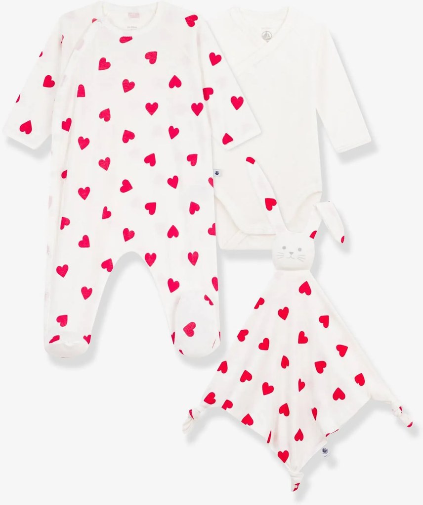 Conjunto em algodão com coração Petit Bateau para recém-nascido branco
