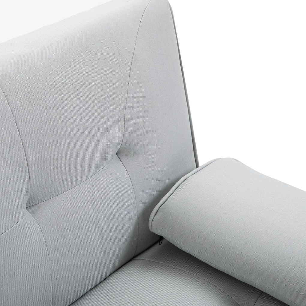 Sofá Cama 3 Lugares com Encosto Ajustável Apoio para os Braços Desmontável e 2 Suportes para Copos 181x77x78 cm Cinza Claro