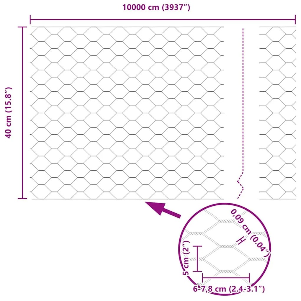 Cerca Hexagonal vidaXL Cinza 0.4x100 m Aço