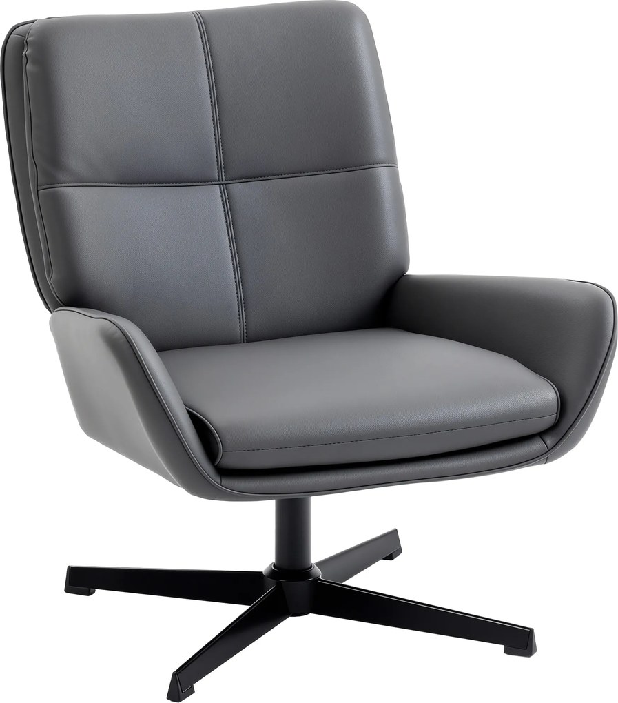 Poltrona de Sala Estofada em PU Poltrona de Leitura com Assento Acolchoado Apoios de Braços Pés Metálicos Cinzento