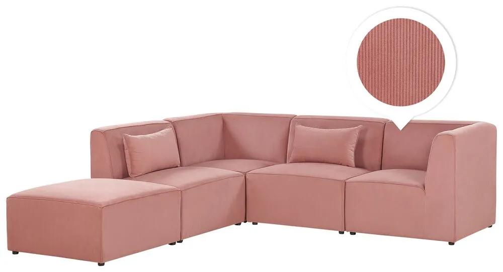 Sofá de canto direito com  4 lugares e repousa-pés em bombazine rosa LEMVIG Beliani