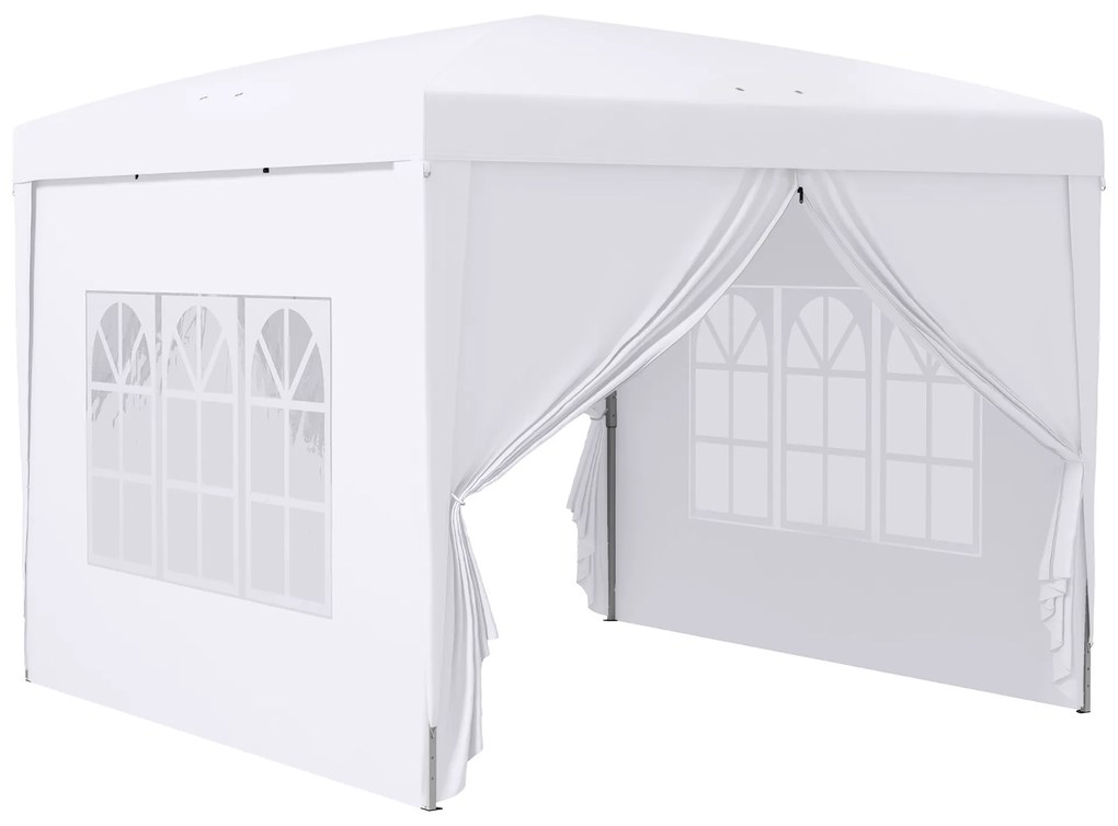 Outsunny Tenda de Jardim com Paredes Laterais Amovíveis Janelas Porta com Zíper e Bolsa de Transporte 295x295x196-258 cm Branco