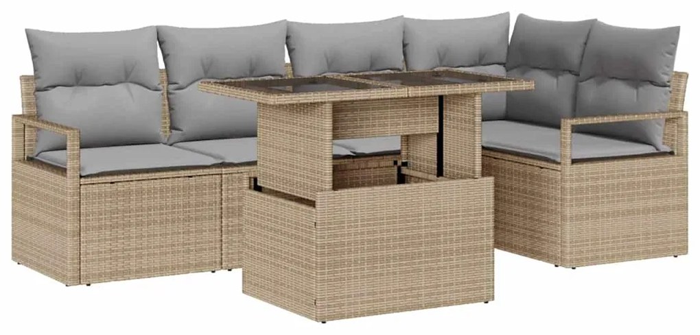 Conjunto de Sofás de Jardim 6 Peças com Almofadas Vime Bege