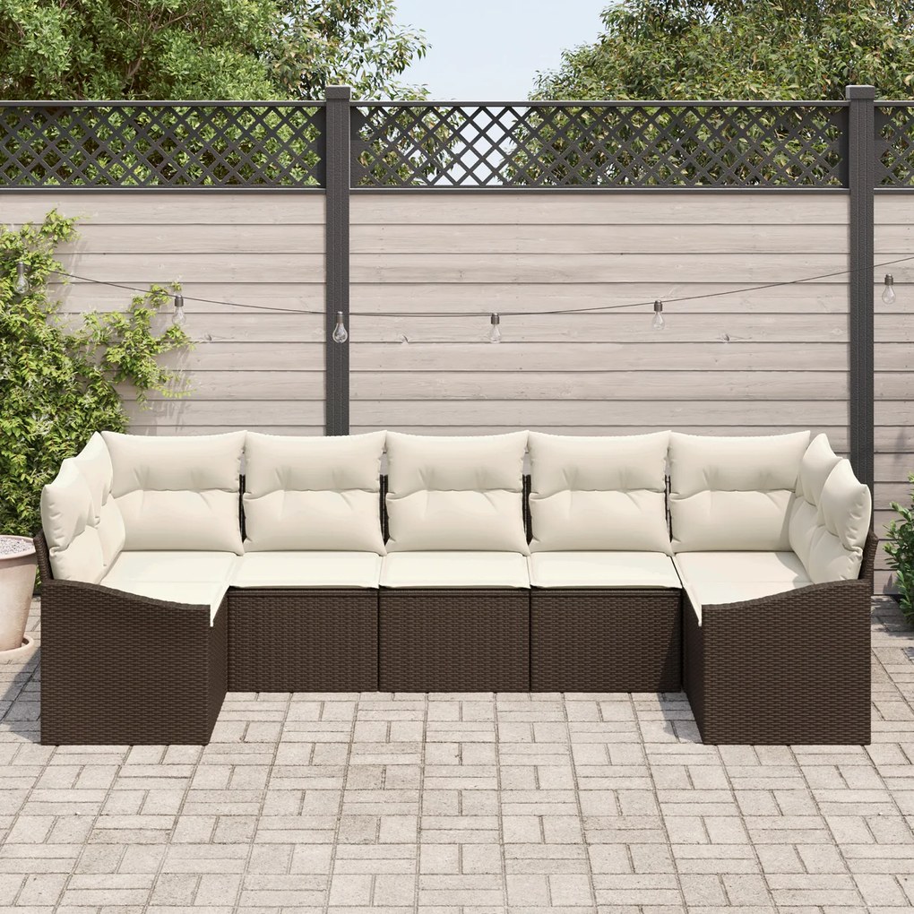 Conjunto de Jantar de Jardim de 7 Peças com Almofadas em Rattan Polipr