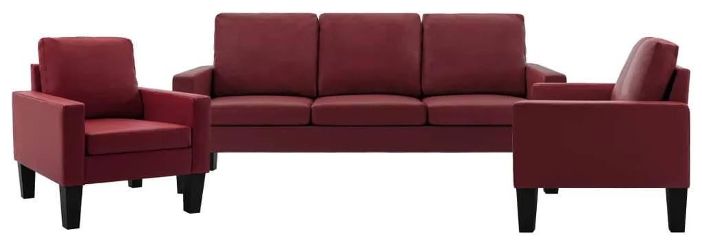 3056687 vidaXL 3 pcs conjunto de sofás couro artificial vermelho tinto