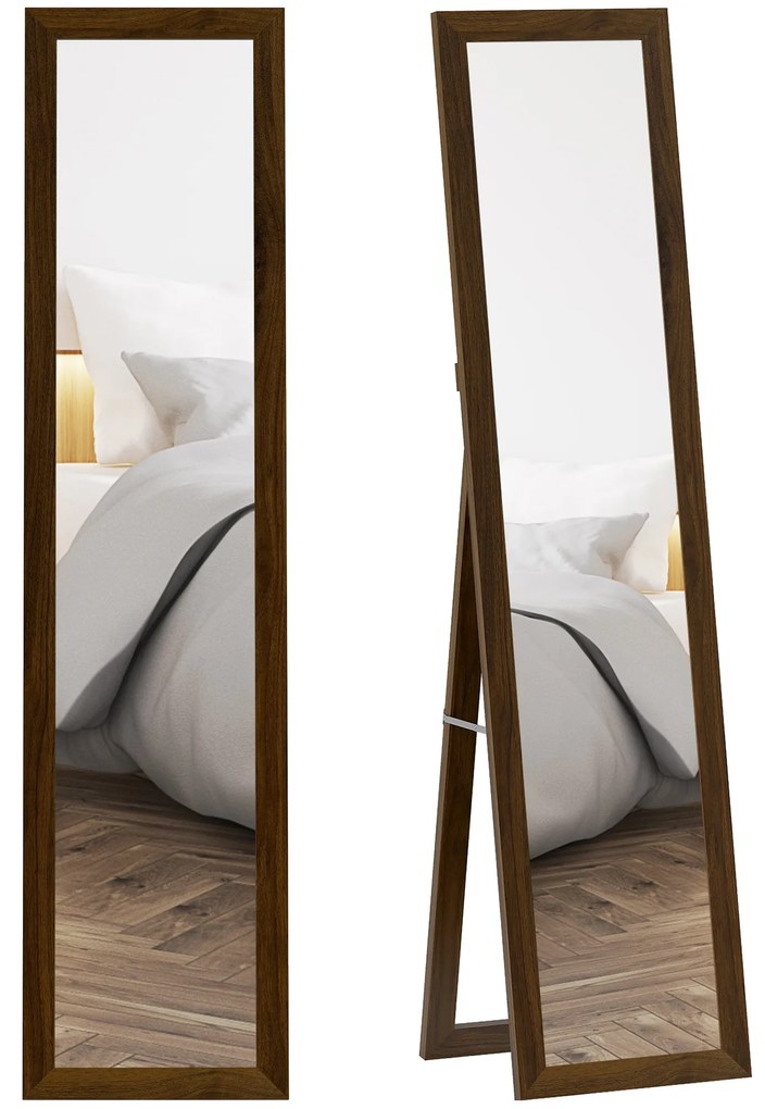 Espelho de Pé 37x155 cm Espelho de Corpo Inteiro Espelho de Parede Retangular com Estrutura de Madeira Cor Nogueira