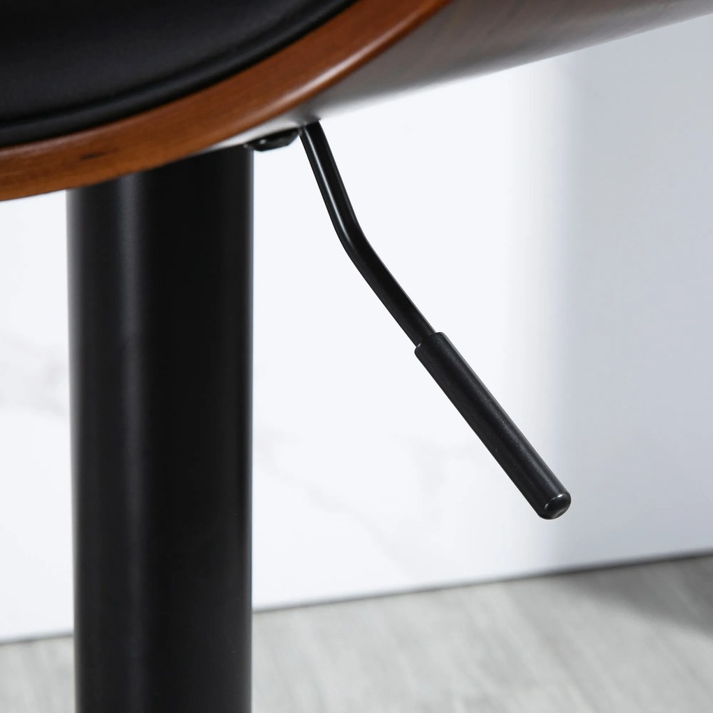 Conjunto de 2 Cadeiras de Bar com Altura Ajustável Revestimento Sintético 53x52x92-112 cm Preto