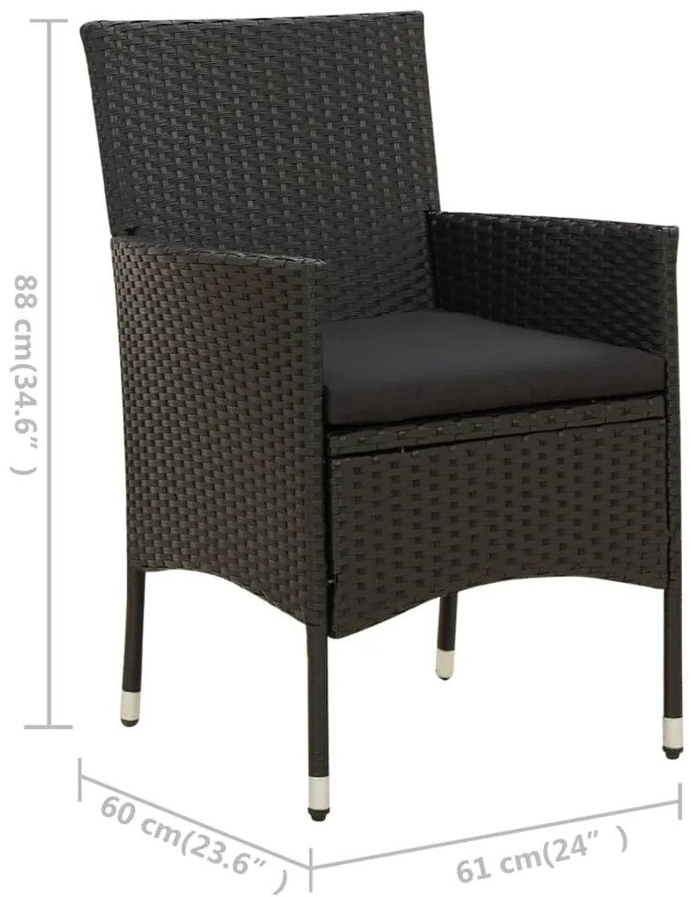 5 pcs conjunto jantar exterior com almofadões vime PE preto