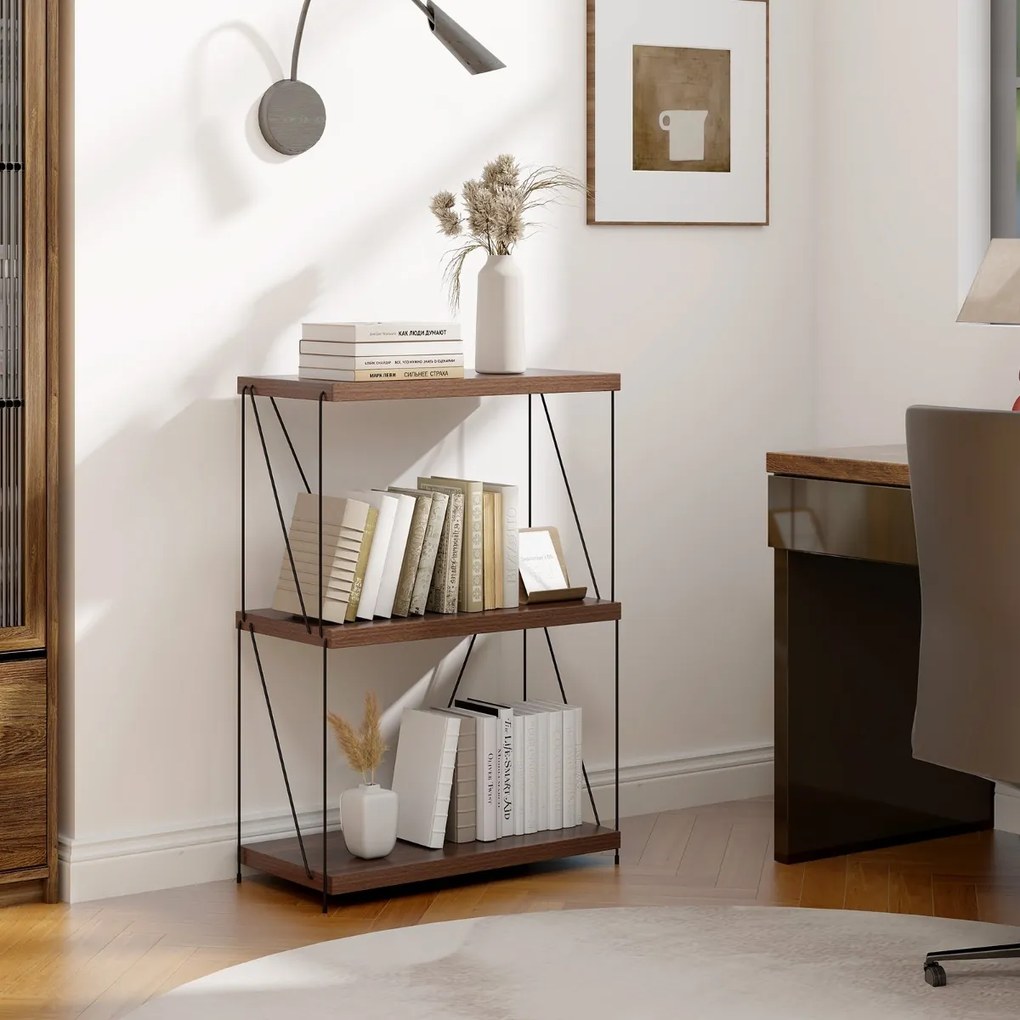 Estante multifunções de 3 níveis com estrutura metálica para arrumação doméstica Estante 61 x 85,5 cm Nogueira